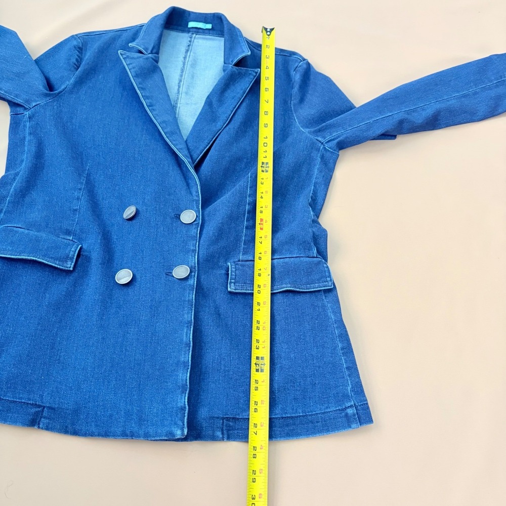 J. McLaughlin Women Dark Denim Double Breasted Blazer Jacket 12 Stretch Luxury‎ - Picture 10 of 14
